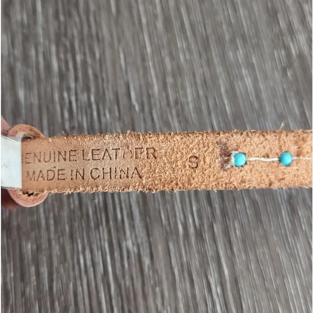 Target Brown Skinny Leather Belt with Turquoise Bead Accents Small